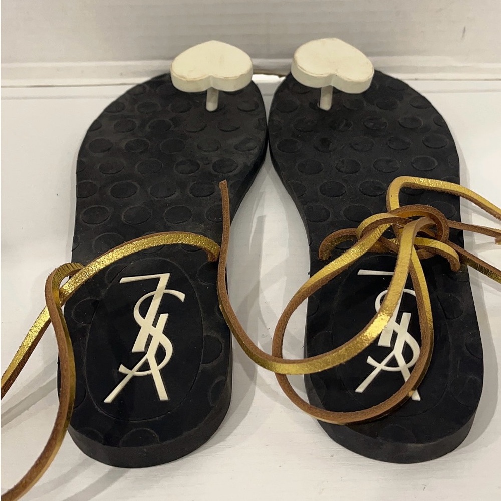 Yves Saint Laurent Black and Gold Sandals with Elegant Design